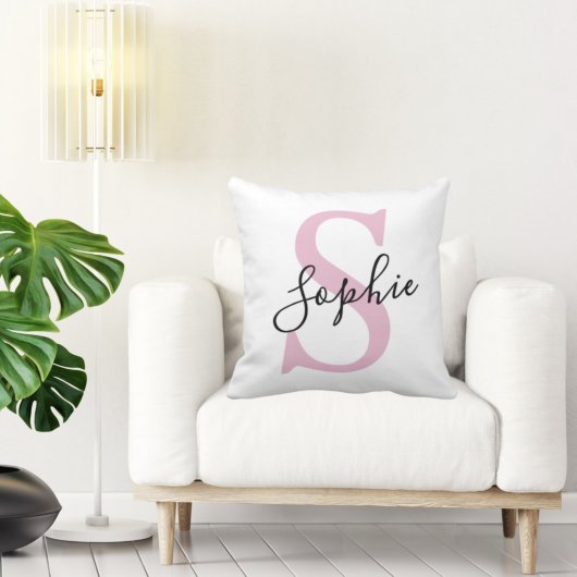 名モダンパーソナライズされた名モノグラムピンク クッション