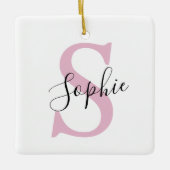 名モダンパーソナライズされた名モノグラムピンク セラミックオーナメント (正面)