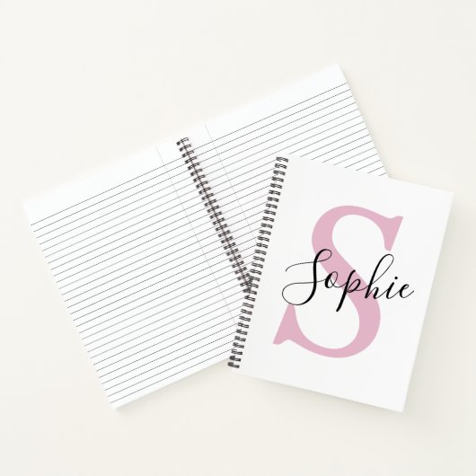 名モダンパーソナライズされた名モノグラムピンク ノートブック (内部)