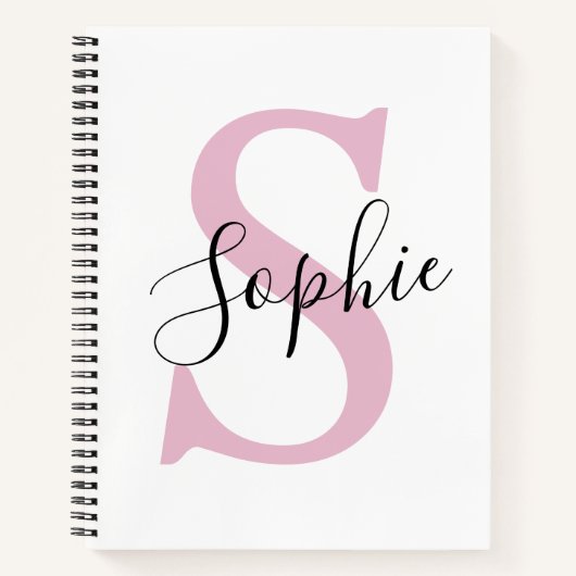 名モダンパーソナライズされた名モノグラムピンク ノートブック (正面)