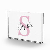 名モダンパーソナライズされた名モノグラムピンク フォトブロック (右)