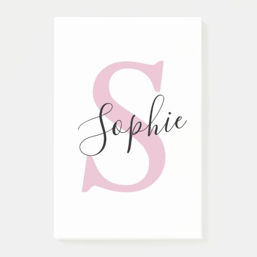 名モダンパーソナライズされた名モノグラムピンク ポストイット (正面)