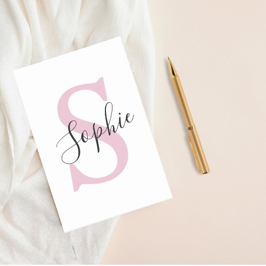 名モダンパーソナライズされた名モノグラムピンク ポストイット