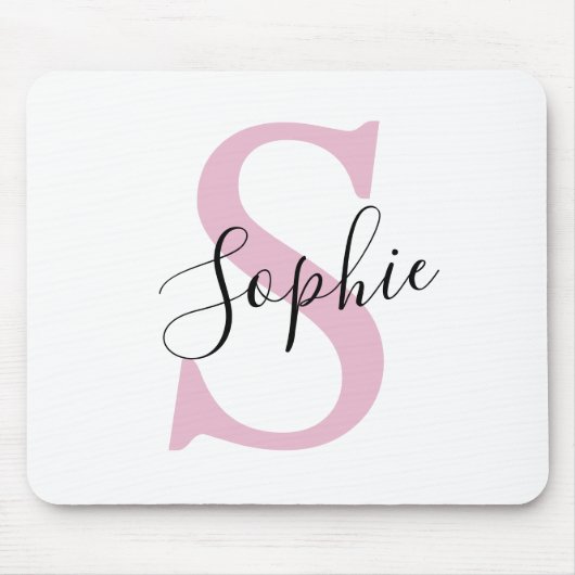 名モダンパーソナライズされた名モノグラムピンク マウスパッド (正面)