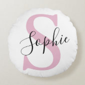 名モダンパーソナライズされた名モノグラムピンク ラウンドクッション (正面)