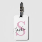 名モダンパーソナライズされた名モノグラムピンク ラゲッジタグ (正面縦)