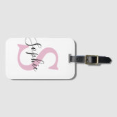 名モダンパーソナライズされた名モノグラムピンク ラゲッジタグ (正面横)
