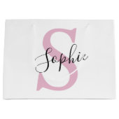 名モダンパーソナライズされた名モノグラムピンク ラージペーパーバッグ (正面)
