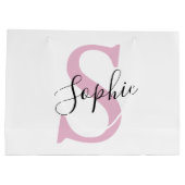 名モダンパーソナライズされた名モノグラムピンク ラージペーパーバッグ (裏面)