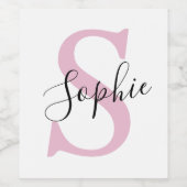 名モダンパーソナライズされた名モノグラムピンク ワインラベル (シングルラベル)