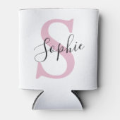 名モダンパーソナライズされた名モノグラムピンク 缶クーラー (正面)