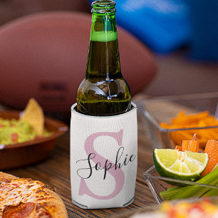 名モダンパーソナライズされた名モノグラムピンク 缶クーラー