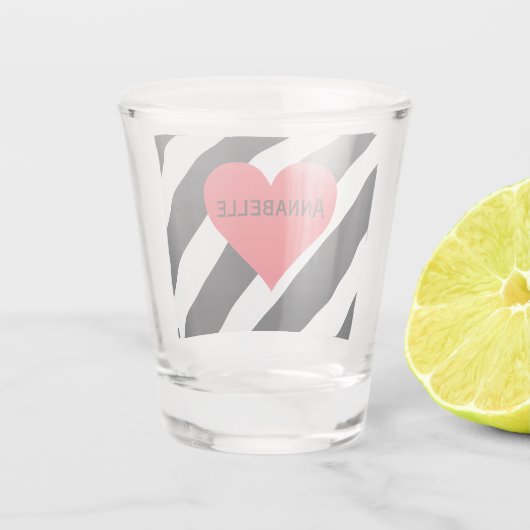 名モダンパーソナライズされた白黒ストライプのCute ショットグラス (裏面)