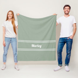 名モダンミニマルモノグラムのスクリプトSage Green フリースブランケット