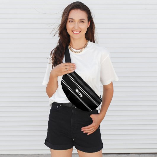 名モダンミニマル名モノグラムのスクリプトテンプレート黒 ファニーパック