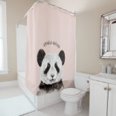 名モダン前とパステルピンクの水色パンダ シャワーカーテン (インサイチュ)