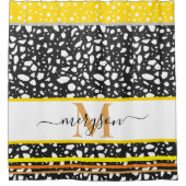 名モダン前とモノグラムの白黒金ゴールド シャワーカーテン (正面)