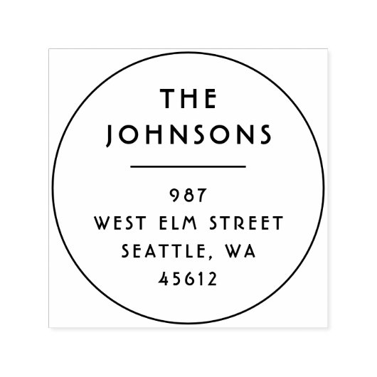 名モダン前と住所のタイポグラフィラウンド セルフインキングスタンプ (デザイン)