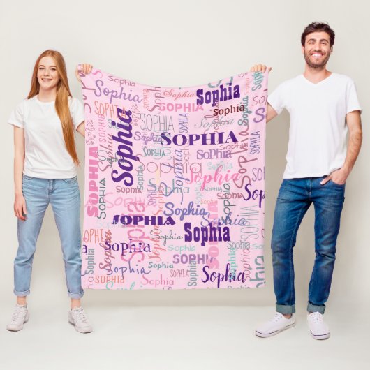 名モダン前落書きピンクの名前パターン フリースブランケット (インサイチュ)