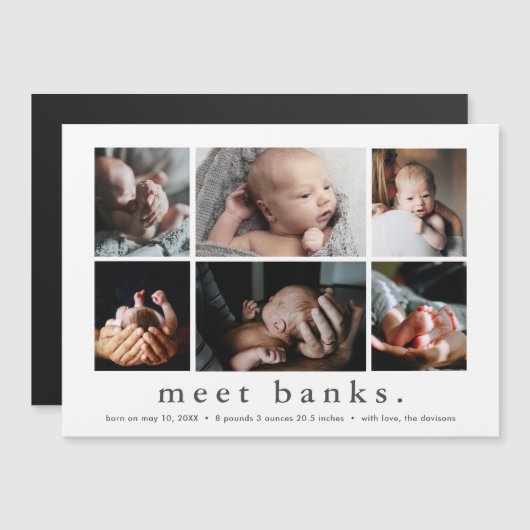 名モダン前6フォトコラージュベビーありがとう マグネット招待状 (正面/裏面)