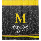 名モダン前&モノグラム、ラグジュアリーブラック&金ゴールド シャワーカーテン (正面)