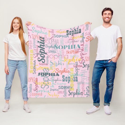 名モダン前Graffiti Pink Names Patternタイポグラフィ フリースブランケット (インサイチュ)