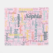 名モダン前Graffiti Pink Names Patternタイポグラフィ フリースブランケット (正面(横))