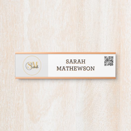 名モノグラムの前と署エレガント名/QRコード サインプレート (正面)