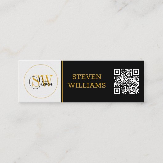 名モノグラムの前と署モダン名/QRコード スキニー名刺 (正面)