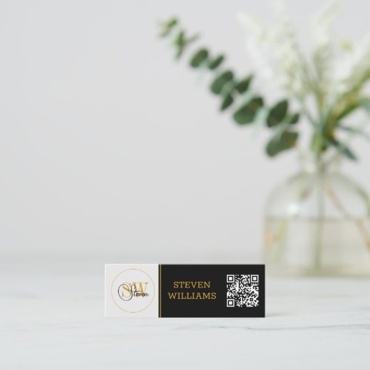 名モノグラムの前と署モダン名/QRコード スキニー名刺 (スタンド正面)