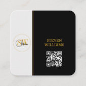 名モノグラムの前と署モダン名/QRコード スクエア名刺 (正面)