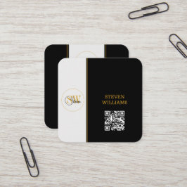 名モノグラムの前と署モダン名/QRコード スクエア名刺