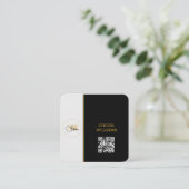 名モノグラムの前と署モダン名/QRコード スクエア名刺 (スタンド正面)