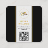 名モノグラムの前と署モダン名/QRコード スクエア名刺 (裏面)