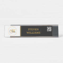 名モノグラムの前と署モダン名/QRコード デスクネームプレート