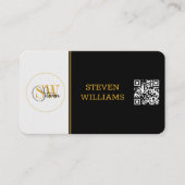 名モノグラムの前と署モダン名/QRコード 名刺 (正面)