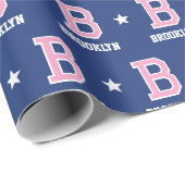 名モノグラムの前スターピンクネイビーカスタム ラッピングペーパー (ロールコーナー)