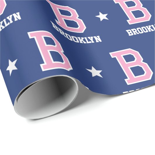 名モノグラムの前スターピンクネイビーカスタム ラッピングペーパー (ロールコーナー)