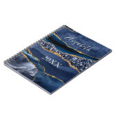 名モノグラムの前ブルー金ゴールドグリッターアゲートマーブル ノートブック (左側)