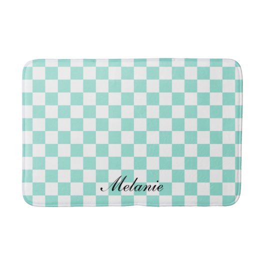 名モノグラムの前モダンミントと白市松模様にい バスマット (正面)