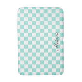 名モノグラムの前モダンミントと白市松模様にい バスマット (正面縦)