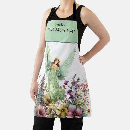 名モノグラムの最高の母は常にフローラの花の天使 エプロン (インサイチュ)