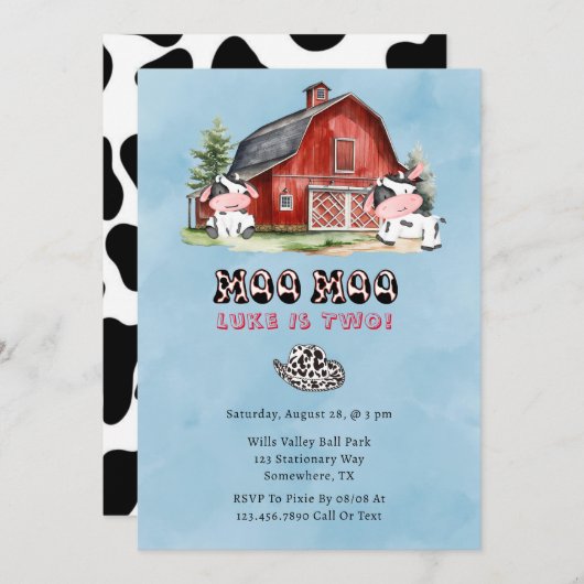 名モー前は男の子の誕生日会 招待状 (正面/裏面)