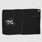 名ユニークスタイリッシュ前とモノグラムタイポグラフィブラック ゴルフタオル (横)