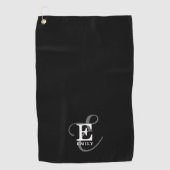 名ユニークスタイリッシュ前とモノグラムタイポグラフィブラック ゴルフタオル (正面)