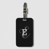名ユニークスタイリッシュ前とモノグラムタイポグラフィブラック ラゲッジタグ (正面縦)