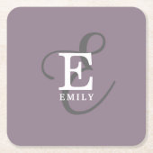 名ユニークスタイリッシュ前とモノグラムタイポグラフィ紫 スクエアペーパーコースター (正面)