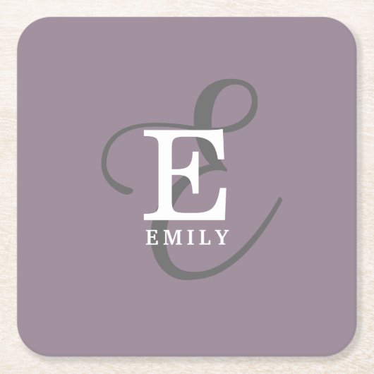 名ユニークスタイリッシュ前とモノグラムタイポグラフィ紫 スクエアペーパーコースター (正面)