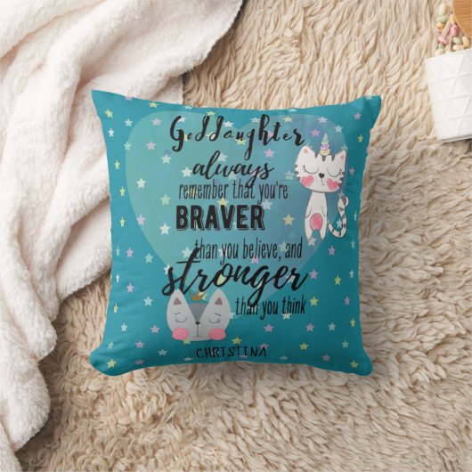 名付けやる気を起こさせる引用文かわいい猫ティール(緑がかった色) クッション (ブランケット)