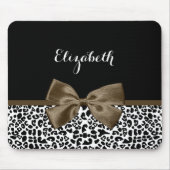 名入り洗練されたヒョウ柄ブラウンボウ マウスパッド (正面)